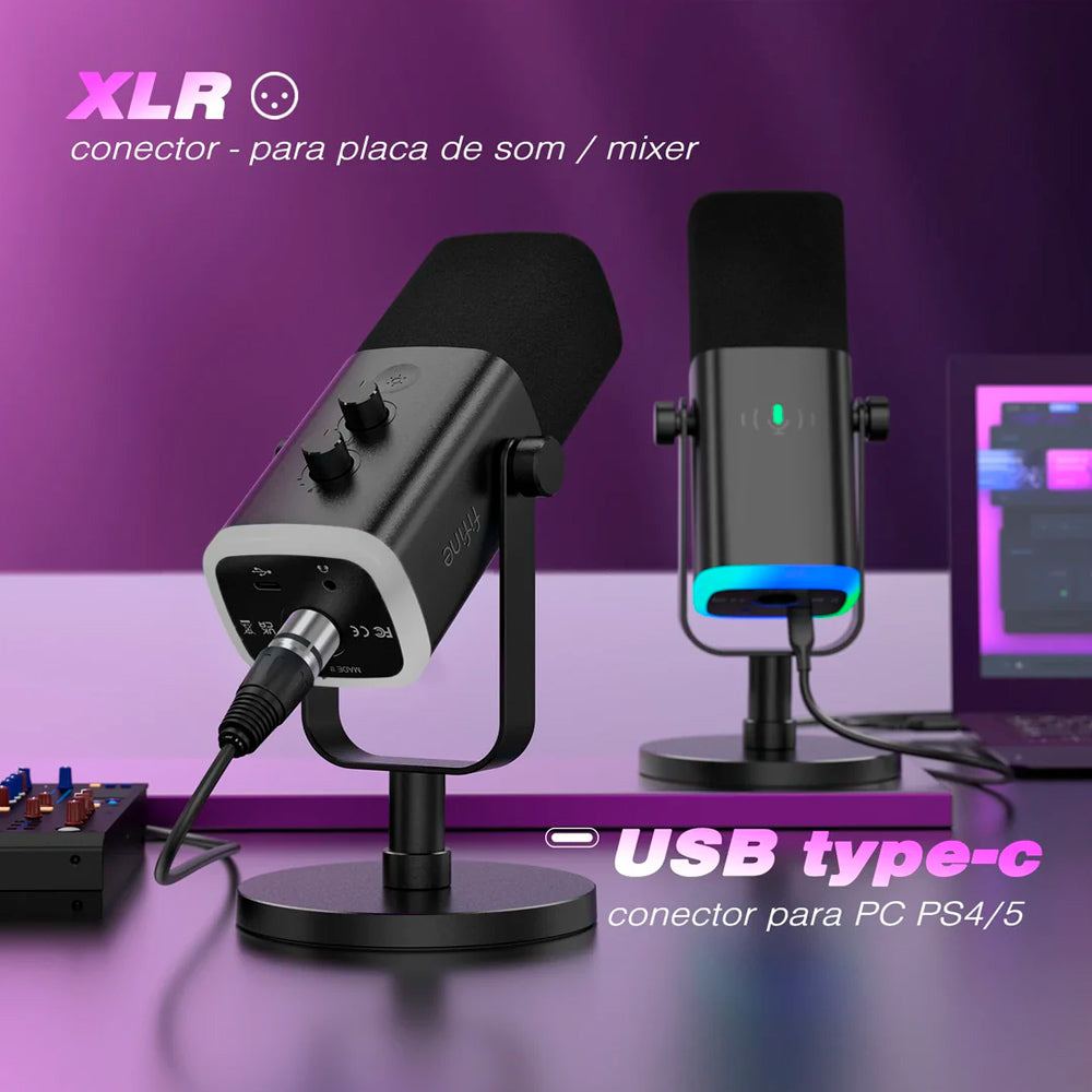 Microfone Fifine AM8 Dinâmico Xlr/USB Para Podcasts, Transmissão De Jogos, RGB, Conector P2 , Suporte De Mesa, Preto